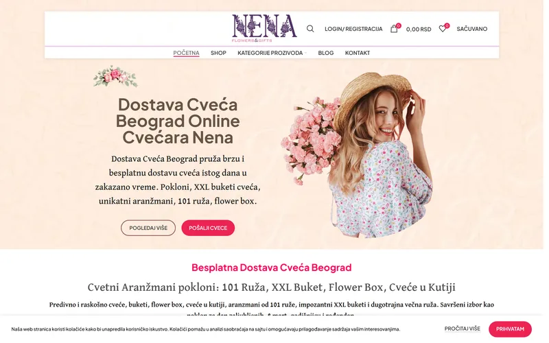 Cvecara Nena, a flower shop site with online ordering and delivery