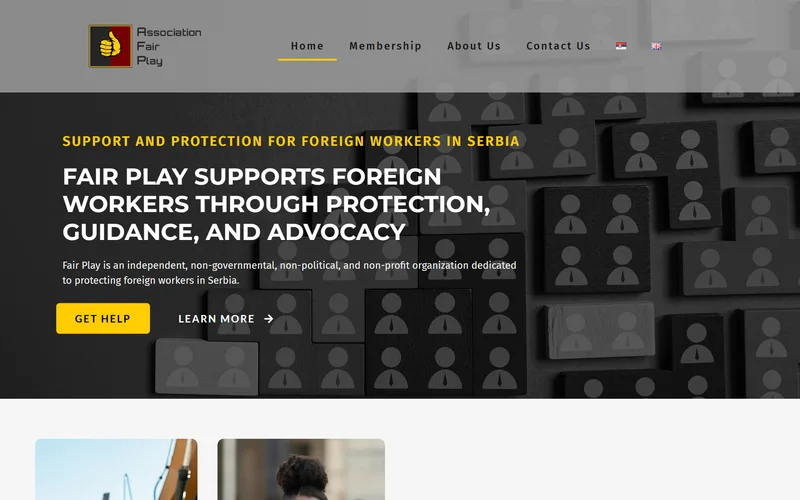 Association Fair Play NGO website for the protection of foreign workers in Serbia