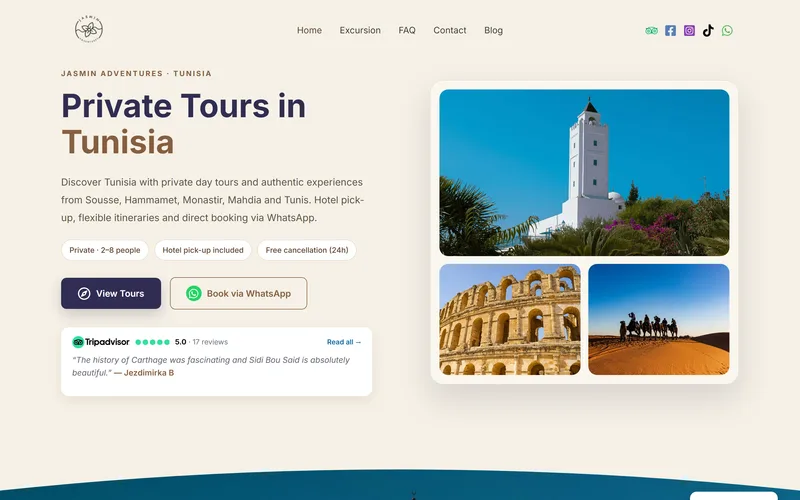 Jasmin Adventures, a tour operator site tuned for page speed