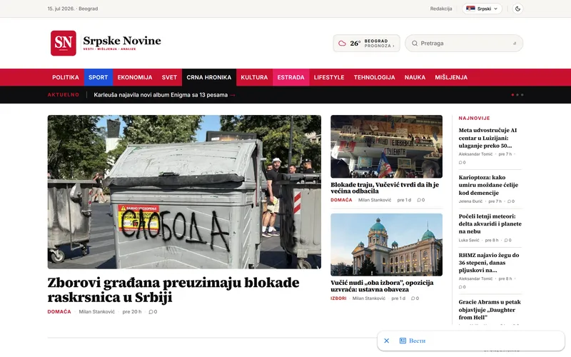 Srpske novine, a multilingual news portal in seven languages with PWA and web push